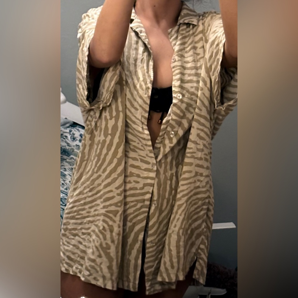 Zebra Print Button-Up Shirt
